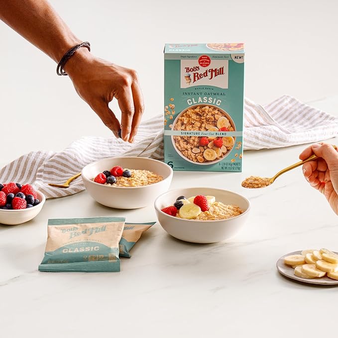 Bob's Red Mill Instant Oatmeal Classic 24 Packets Total (1 Box/6 per Box) Non-GMO Gluten Free Whole Grain