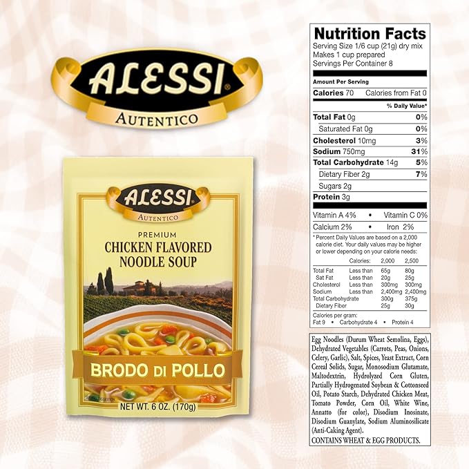 Alessi Autentico Premium Soups Traditional Flavors 6oz (Chicken Noodle Pack of 6)