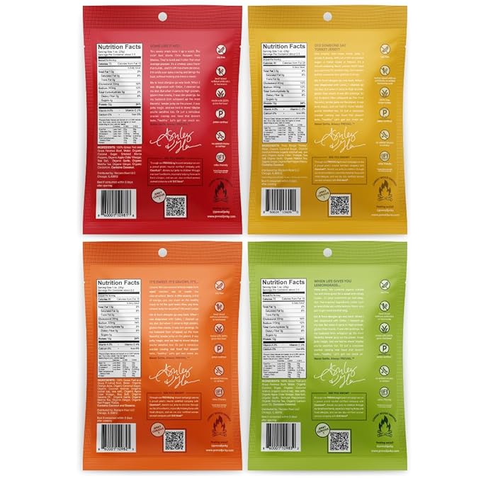 PREVAIL Beef &amp Turkey Jerky Variety Pack - Low Sodium and Gluten-free! I Original Beef Spicy Umami Lemongrass &amp Original Turkey - Pack of (5) bags I Our Gourmet Jerky is Paleo Certified So