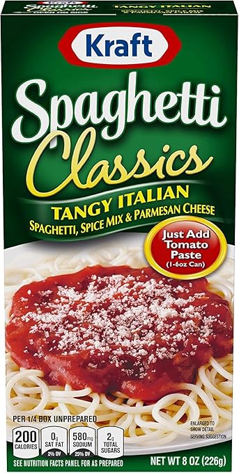 Kraft Spaghetti Classics Tangy Italian Spaghetti (Spices &amp Parmesan Cheese Meal Mix 12 ct Pack 8 oz Boxes)