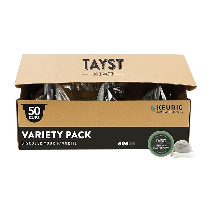 Tayst Coffee Pods Variety Pack Assortment K Cups Compatible with Keurig Coffee Maker Sustainable Single Serve Pack of 50