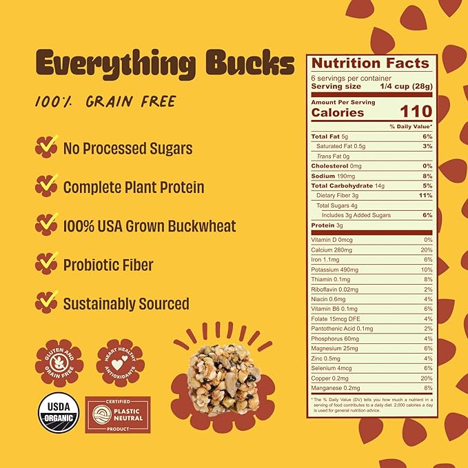 Clusterbucks Superfood Clusters – Grain-Free Keto-Friendly Snack Bites with Regeneratively Grown Sprouted Buckwheat– Gluten-Free Low-Carb Organic Healthy Snack (3-Pack Everything Bucks)
