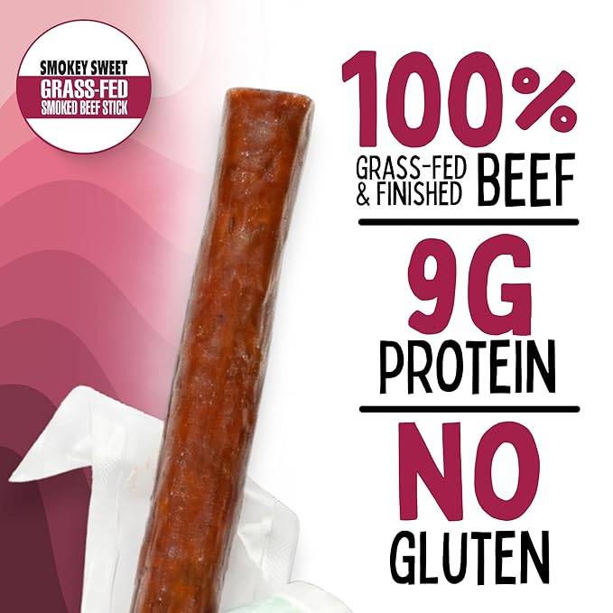 Sogo Snacks Smokey Sweet 100% Grass Fed Beef Sticks Non-GMO No Nitrates Gluten Free Soy Free and Dairy Free No Nuts or MSG Paleo &amp Keto Snack 12 Count