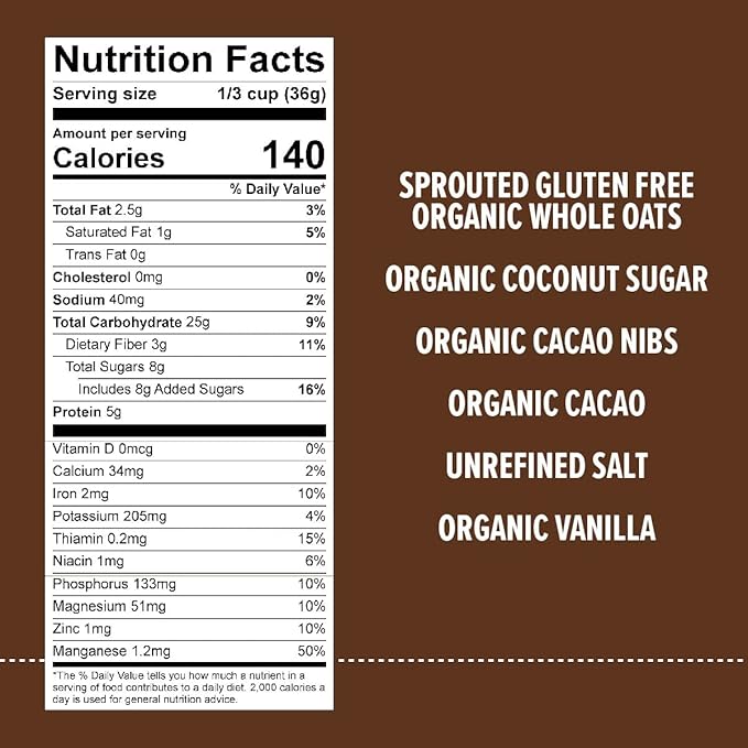 One Degree Organic Foods Sprouted Instant Oatmeal USDA Organic Non-GMO Vegan And Gluten Free Instant Oatmeal (Cacao Nib 6 Pack)