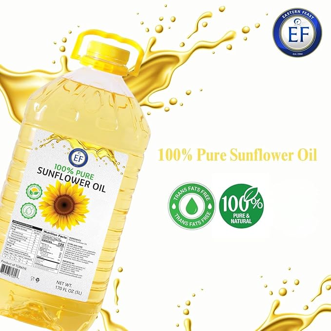 Eastern Feast - 100% Pure Sunflower Oil (5 L) 1.32 Gallon High Heat Neutral Cooking Oil