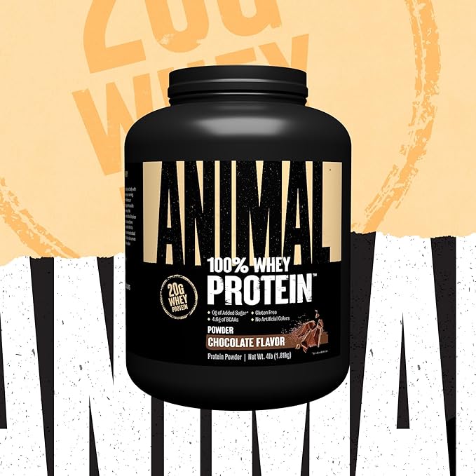 Animal Whey Protein Powder and Creatine Chews Tablets Bundle - Chocolate Flavored 4 lb Protein and Fruit Punch Flavored Creatine for Pre/Post Workout