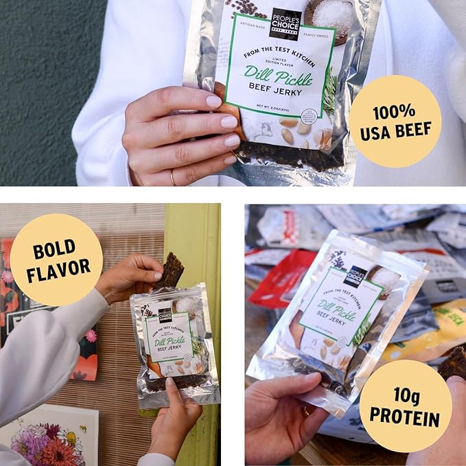 People’s Choice Beef Jerky – Test Kitchen – Dill Pickle – Dry Texture – 13g Protein – Made in USA – 1 Pound (16 oz) Bag