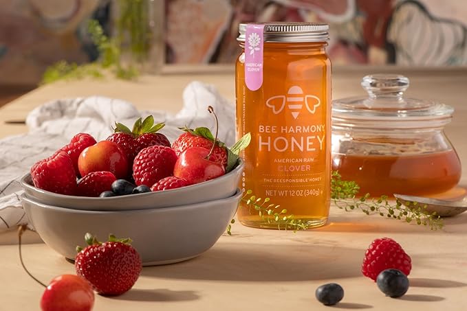 Bee Harmony Honey 5 Pack Variety Pack Contains 5 jars 12 ounces each (Clover Wildflower Orange Blossom Berry and Blueberry)