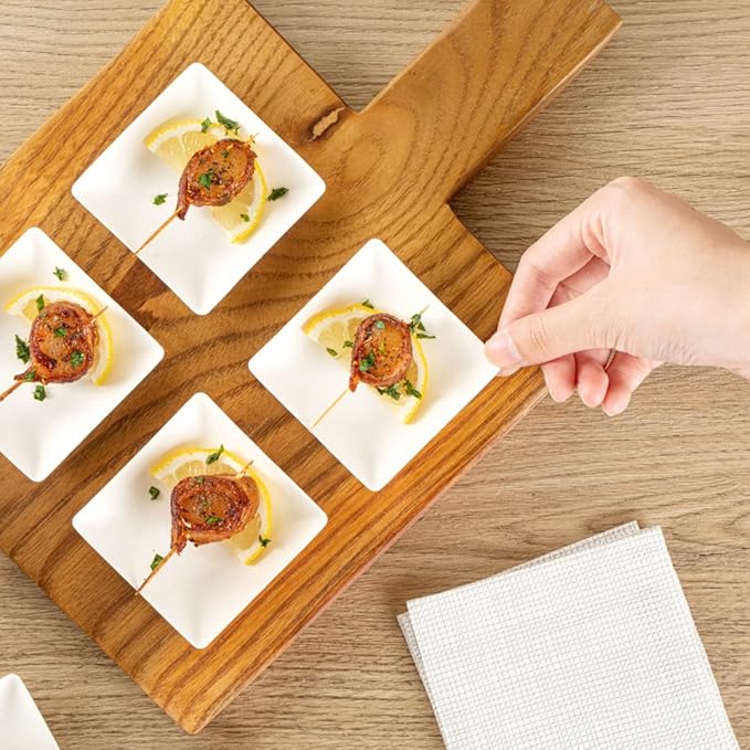 Restaurantware Pulp Safe No PFAS Added 2.6 x 2.6 Inch Mini Square Plates 100 Disposable Plates - Home Compostable Microwavable And Freezable White Bagasse Plates For Hot And Cold Foods