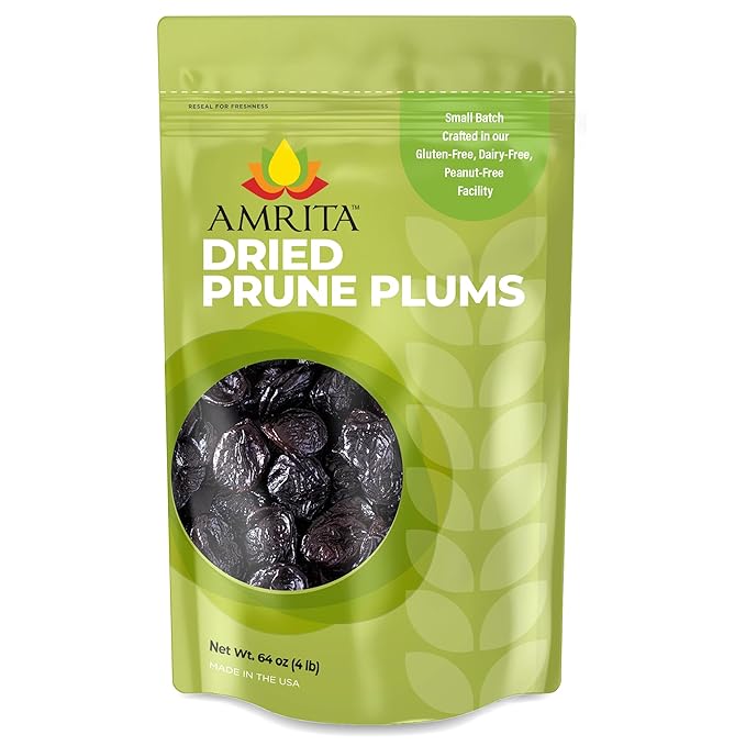 Amrita Dried Plums Pitted Prunes 4 lb | Gluten-Free Snack | Dried Prune Plums Packed Fresh in Resealable Bags | Vegan non-GMO Allergen Friendly Healthy Snacks | Healthy Sweet Treat | No Added Sugar