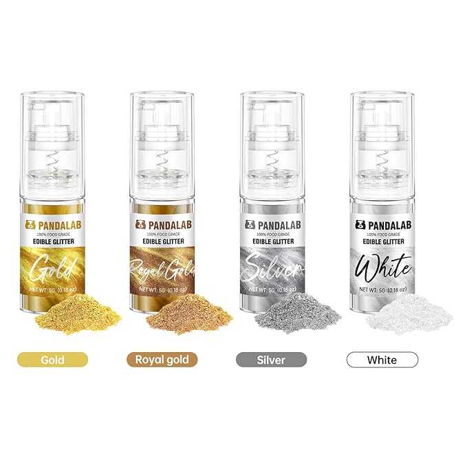 Edible Glitter Spray – Pandalab Food Grade Drink Shimmer Powder Luster Dust Spray for Cocktails Cakes Cupcakes Chocolate &amp Baking Silver Gold White 5g / Bottle