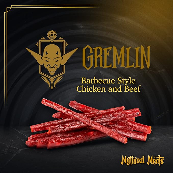 Mythical Meats Humanoid Flavor Gremlin 12-Pack Snack Sticks – Barbeque Chicken and Beef – Dried &amp Dehydrated Meats Seasoned to Perfection – High Protein Snacks
