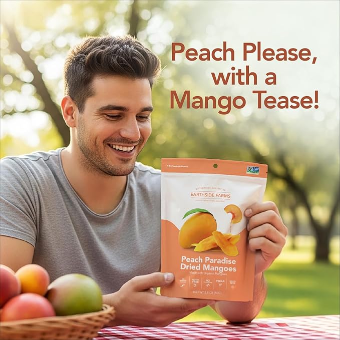 Earthside Farms Peach Paradise Dried Organic Mangoes 2.8oz 6 Pack – No Sugar Added Gluten-Free Vegan Snack – Naturally Sweet Dried Fruit – Perfect Healthy On-the-Go Snack for Work School Travel