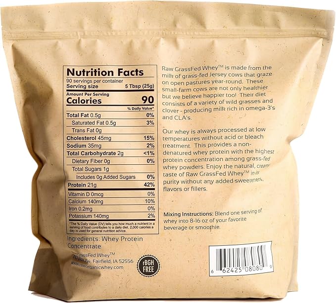 Raw Grass Fed Whey Protein Powder Unflavored – 1 Ingredient No Additives or Fillers Undenatured Made in USA 5 lb