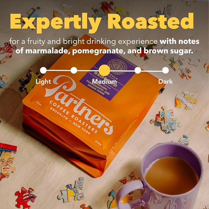 PARTNERS COFFEE ROASTERS - Whole Bean Coffee (Bedford - Espresso Medium Roast) 12oz - Fruity Complex Espresso - Whole Coffee Beans - Lab Tested for Mycotoxins &amp Heavy Metals - Hand Roasted in N