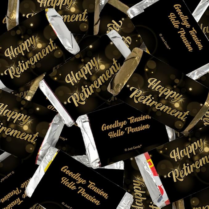 372ct Happy Retirement Black &amp Gold Candy Mix - Wrapped Chocolate Miniatures &amp Gold Foiled Almond Milk Chocolate Kisses for Celebratory Party Favors &amp Gifts