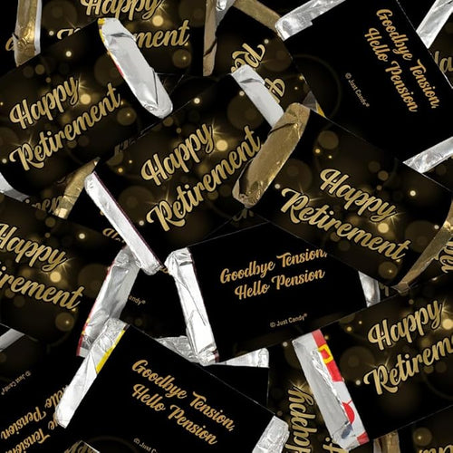 372ct Happy Retirement Black &amp Gold Candy Mix - Wrapped Chocolate Miniatures &amp Gold Foiled Almond Milk Chocolate Kisses for Celebratory Party Favors &amp Gifts