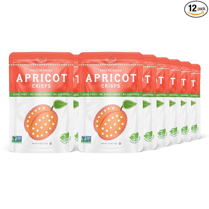 Nature’s Turn Freeze-Dried Fruit Crisps – Healthy Gluten-Free Crispy &amp Delicious Plant-Based Snack Ideal for Cereal Smoothies School Lunches &amp On-the-Go Sour Apricot Bags of 12 (0.53