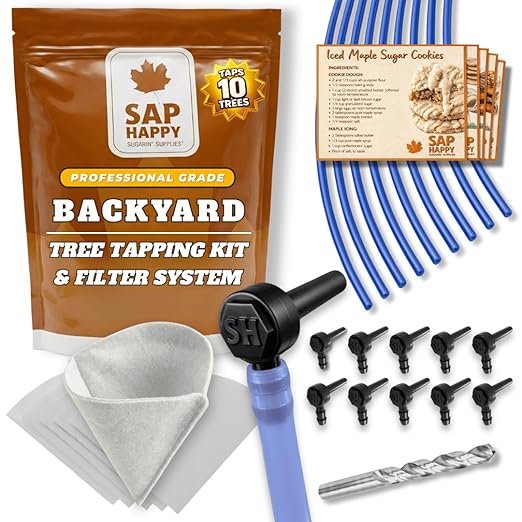 Maple Syrup Tapping Kit - (10) Taps for Maple Trees (10) 3' Food Grade Maple Syrup Tubing Drops (5) 1 Quart Maple Syrup Filters Maple Syrup Drill Bit Detailed Instructions Recipe Cards