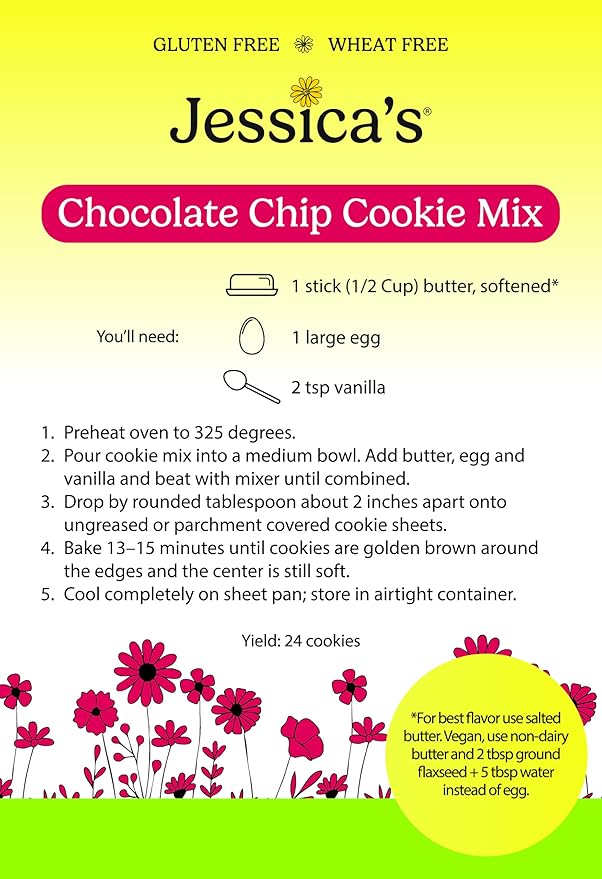 Jessica’s Natural Foods - Gluten-Free Chocolate Chip Cookie Mix Made with the Ancient-Grain Teff and Wholesome Oat Flour Non-GMO and Gluten Free 3 Per Pack