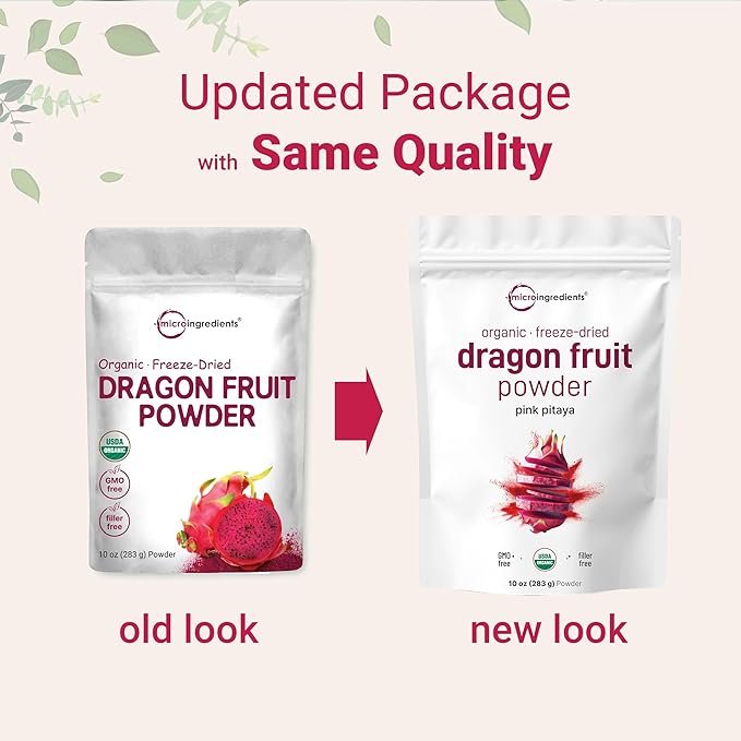 Organic Dragon Fruit Powder 10oz | 100% Natural Fruit Powder | Freeze-Dried Pink Pitaya Source | No Sugar &amp Additives | Great Flavor for Drinks Smoothie &amp Beverages | Non-GMO &amp Vegan Fr