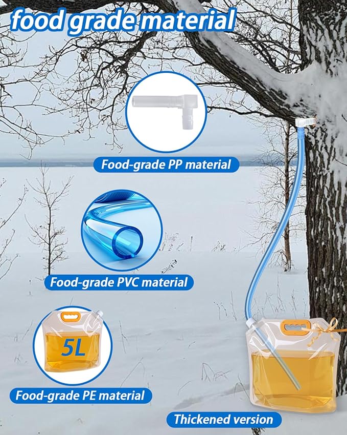 WANTELFOR Maple Syrup Tapping Kit - 10 Sets with Taps 3ft Tubing 5L Big Capacity Collection Bags and appropriate drill bit for DIY Birch Tree Sap Collection Ideal for Beginners &amp Experts (Large
