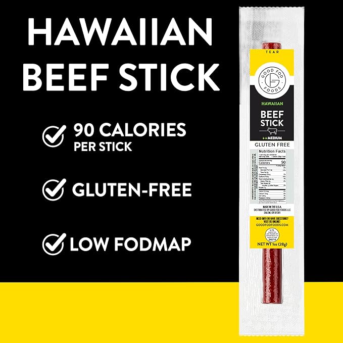 Good Fod Foods Hawaiian Meat Sticks – Low FODMAP Snacks for a Healthy Gut 100% Beef Jerky Sticks Gluten-Free Beef Sticks 1 Ounce (12 Pack)