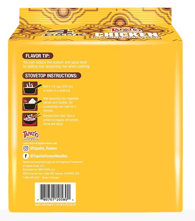 Tapatío Ramen Noodle Soup Chicken Flavored - Pouch 4.23 oz. (120g) Case of 16