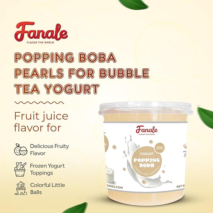 Fanale Yogurt Popping Boba Pearls Vegan Non GMO Gluten Free Fat Free Perfect for Bubble Tea Smoothies Ice Cream Desserts and Beverages.