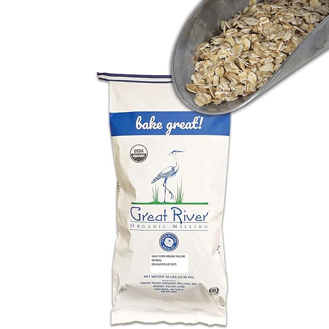 Great River Organic Milling Oatmeal Regular Rolled Oats Organic 50-Pounds (Pack of 1)
