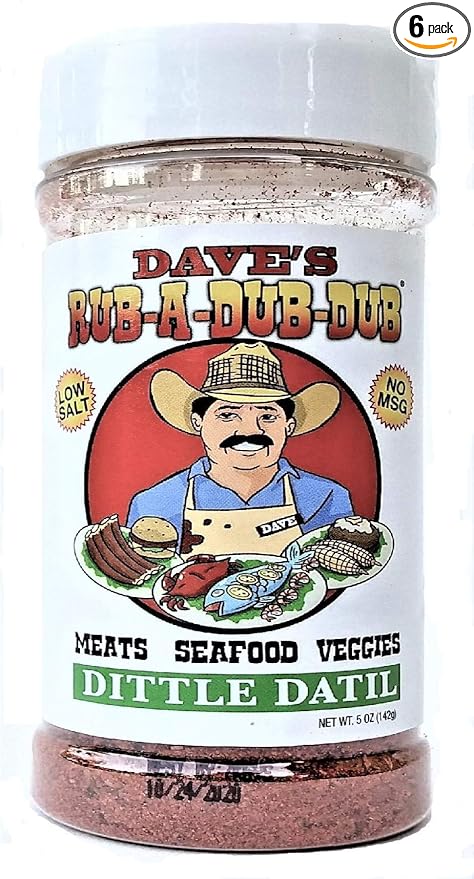 Dave's Rub a Dub Dub Dittle Datil Seasoning Dry Rub BBQ Low Sodium Spice Blend for Meats Seafood Veggies 5 OZ Shaker Bottle 6 Pack