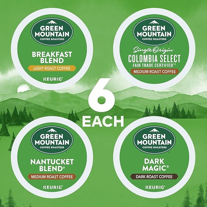 Green Mountain Coffee Variety Pack K-Cup Pods 24 Count Breakfast Blend Vermont Country Blend French Roast Dark Magic