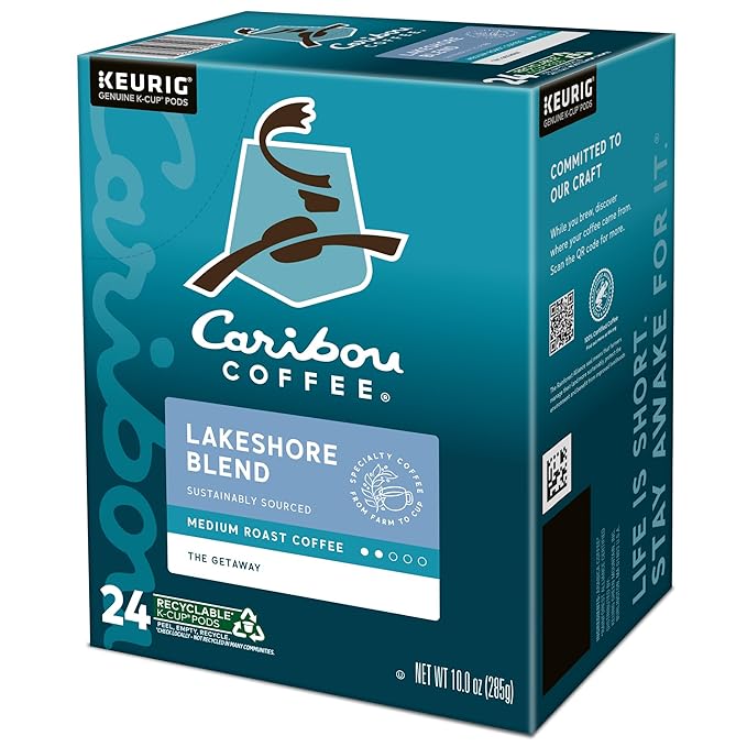 Caribou Coffee Lakeshore Blend Keurig Single-Serve K-Cup Pods Medium Roast 24 Count (Pack of 4)