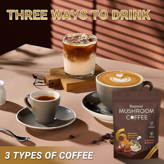 Mushroom Coffee Instant Mushroom Coffee with 6 Mushrooms Lion’s Mane Cordyceps Turkey Tail &amp Other for Energy Focus Digestion Immunity 30 Servings (2 Pack)