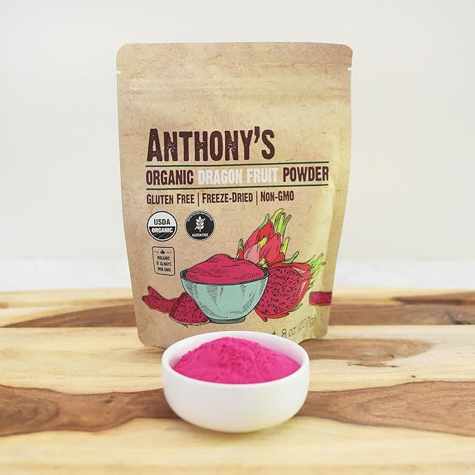 Anthony's Organic Dragon Fruit Powder 8 oz Freeze-Dried Gluten Free Non GMO