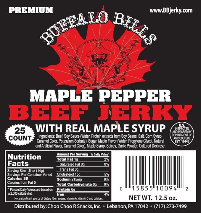 Buffalo Bills 12.5oz Premium Maple Pepper Beef Jerky 7 Strips (25 beef jerky strips per bag)