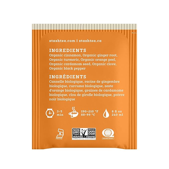 Stash Tea Organic Turmeric Chai Caffeine-Free Non-GMO Project Verified Serve Hot or Iced 96 Tea Bags 16 count (6 pack)