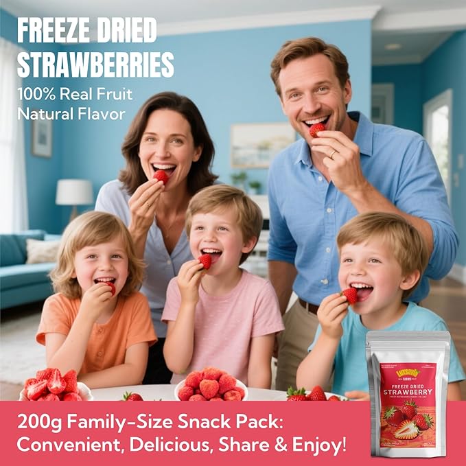 7.05OZ/200g Premium Whole Freeze Dried Strawberries 95-100 per bagWhole Big Natural Dried Strawberries No AdditivesDehydrated Strawberry No Sugar AddedSnacks