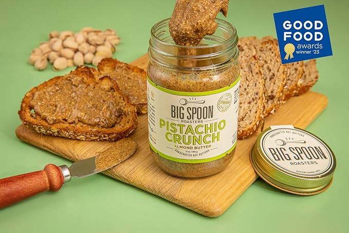 Big Spoon Roasters Almond &amp Pistachio Butter w/Raw Honey &amp Sea Salt - Keto Friendly Low Sugar Almond Butter - Crunchy Pistachio Butter w/Bee-Friendly Almonds - Gourmet Vegan Nut Butter - 26
