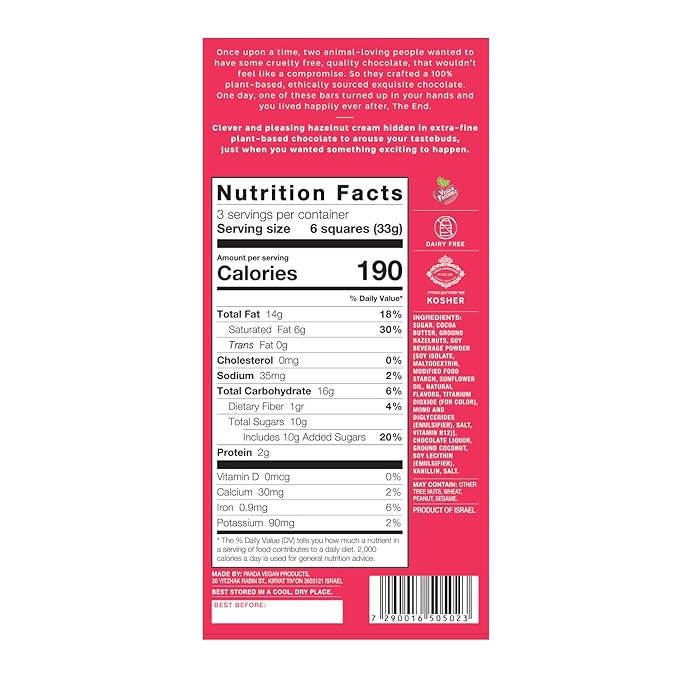 7th Heaven Vegan Soy Milk Chocolate Bars: Hazelnut Cream - (3.5 oz - 4 Pack) Healthy Chocolate Perfect Valentines Gift For Your Loved Ones 100% Dairy Free Non GMO Kosher Parve Cruelty Free Fai