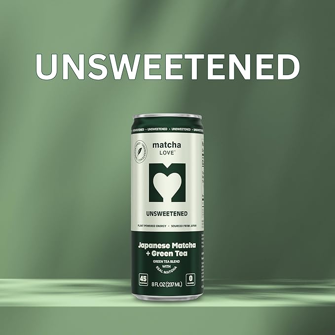 matcha LOVE Matcha + Green Tea Unsweetened 8 Ounce (Pack of 12)