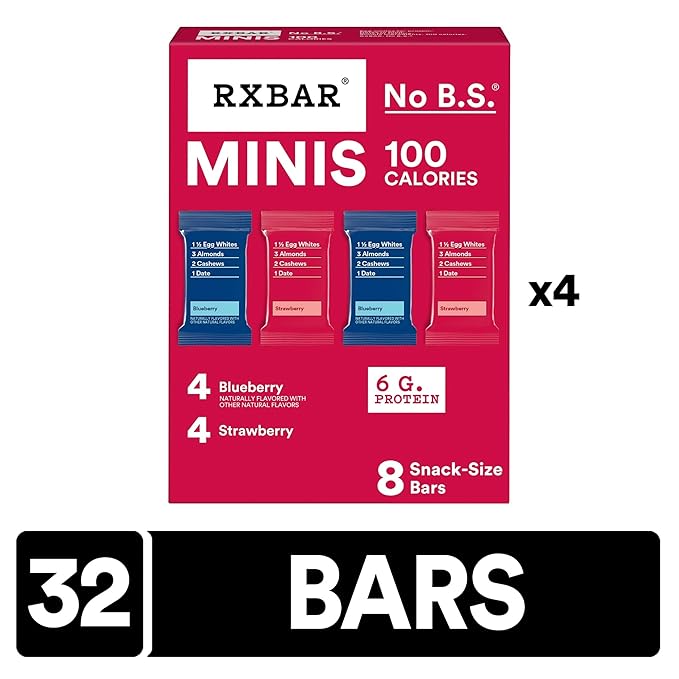 RXBAR Minis Protein Bars 6g Protein Gluten Free Snacks Variety Pack (4 Boxes 32 Count)