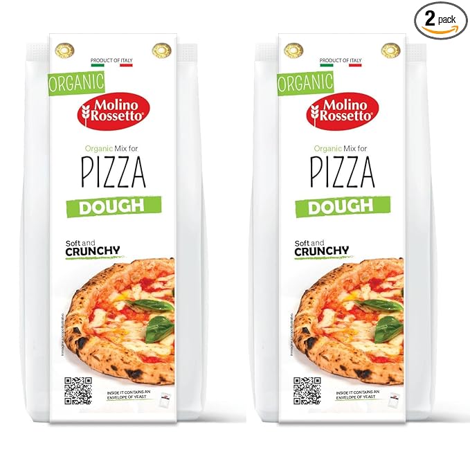 Molino Rossetto Organic Pizza Dough Mix with Active Dry Yeast - Healthy Pizza Crust or Bread Dough Vegan Organic Flour Blend for Homemade Italian Crust - 17.6 oz (500 g) - (Pack of 2)