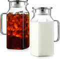 Netany 2 Pack 1.2 Liters/40 oz Small Square Glass Pitcher with Lid and Handle for Fridge Iced Tea and Coffee Carafe Storage Container Resistant to Hot and Cold Borosilicate Jug