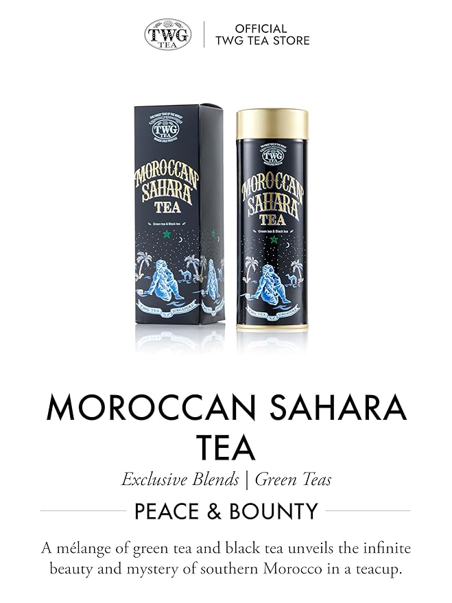 TWG Tea | Moroccan Sahara Tea | Green &amp Black Tea | Rose Petals Nuts &amp Spices | Haute Couture Tin 100g | Gift Set