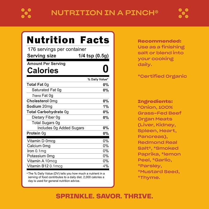 Pluck Original Organ Meat Blend Seasoning | From Grass-Fed &amp Grass-Finished Pastured Beef Organs with Redmond Real Sea Salt | As Seen on ABC’s Shark Tank | 176 Servings