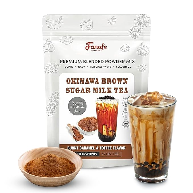 Fanale Premium Okinawa Brown Sugar Bubble Tea Flavoring Powder | Perfect for Baking Smoothies Desserts and Drinks | Instant Flavoring Powder for Boba Milk Tea - 2.2 Pounds (Pack of 20).