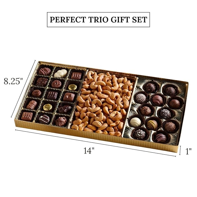 Chocolate Assortment Gift Box - Truffles Assorted Milk Dark White Chocolates Special Occassions (Perfect Trio)
