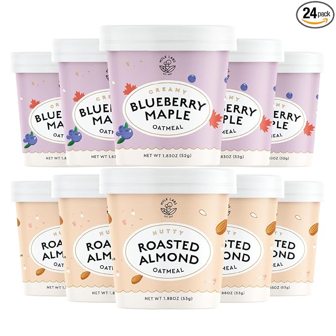 Mylk Labs Protein Oatmeal Cups Variety Pack – Almond Blueberry Maple - Low Sugar Breakfast with Superfoods – Quick &amp Easy Instant Oatmeal Gluten Free (24 Pack)