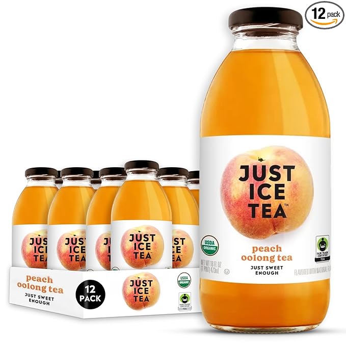 Just Ice Tea Organic Iced Tea 16 Fl Oz Glass Bottles (Peach Oolong Tea Pack of 12)